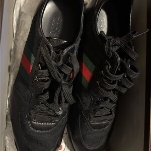 Gucci Black Sneakers with Green and Red Accents